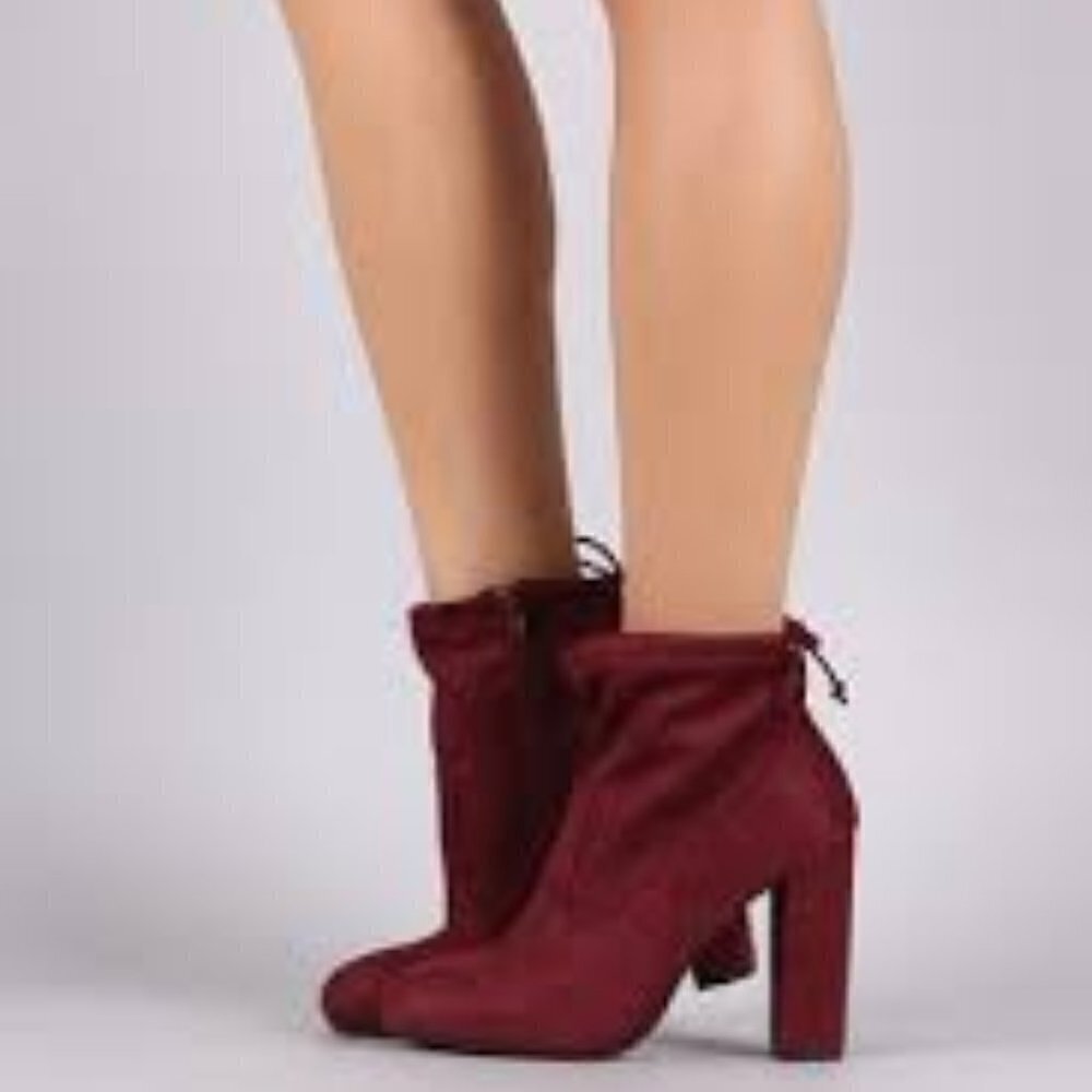 Unisa Boots Ressie High Heel Sock Boots w Ties Magenta Red